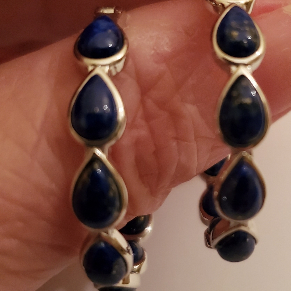 Lapis Inside Outside Hoop Earrings